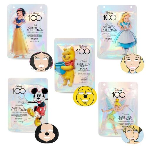 Coleccin Mascarilla para el rostro x 5 Blancanieves, Alicia en el Pas de las Maravillas, Winnie The Pooh, Campanilla y Mickey