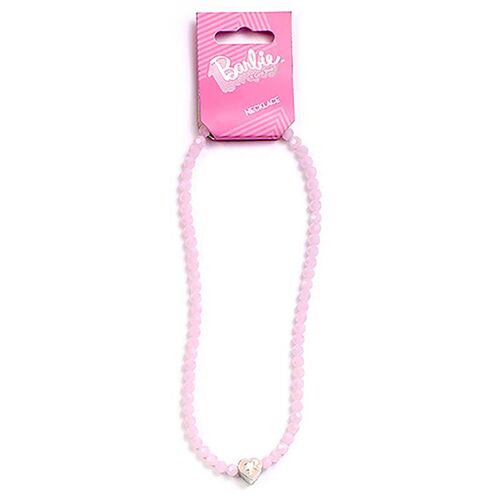 Collar con perlas rosas con silueta de Barbie en abalorio de corazn 40 cm