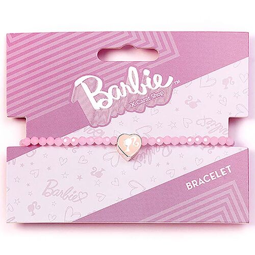Pulsera de perlas rosas con silueta de Barbie en abalorio de corazn 17 cm