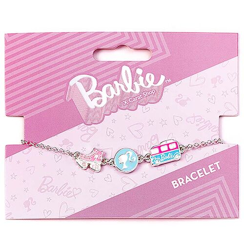 Barbie Charm Bracelet with three enamelled fun Charms  - Silhouette, Skate, & Camper van