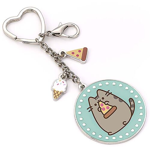 Pusheen the Cat Blue Pizza Enamel Keyring with mini Charms