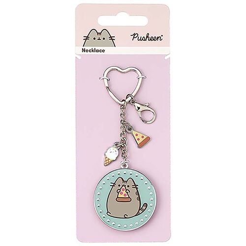 Pusheen the Cat Blue Pizza Enamel Keyring with mini Charms