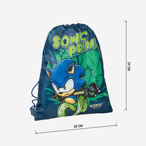 Mochila saco Sonic Prime detalles verdes 30 x 39 cm