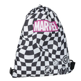 Mochila saco Logo Marvel fondo ajedrezado 30 x 39 cm