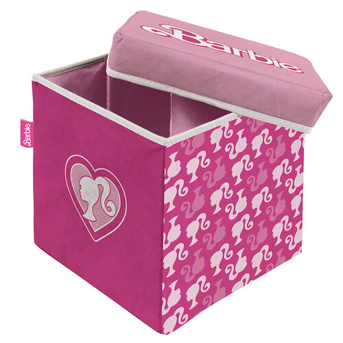 Taburete plegable con almacenaje logo Barbie rosa 30 cm