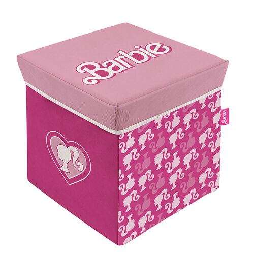 Taburete plegable con almacenaje logo Barbie rosa 30 cm
