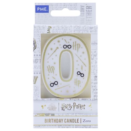 Birthday candle number 0 (Harry Potter white and gold) 7 cm