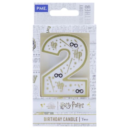 Birthday candle number 2 (Harry Potter white and gold) 7 cm