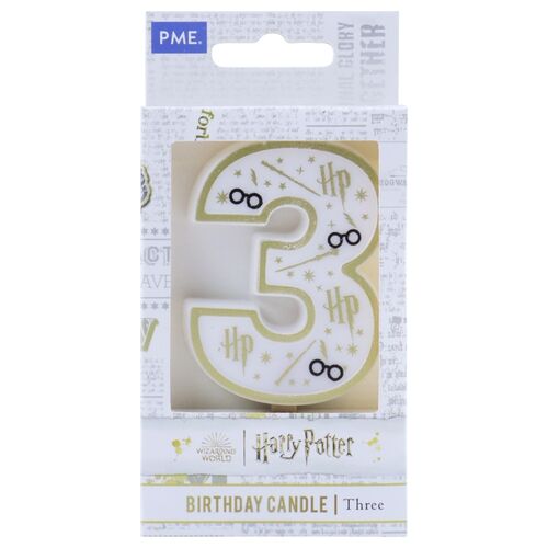 Birthday candle number 3 (Harry Potter white and gold) 7 cm