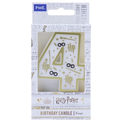 Birthday candle number 4 (Harry Potter white and gold) 7 cm