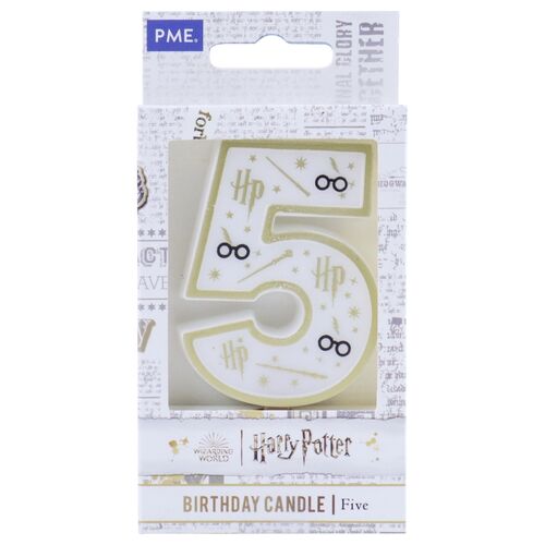 Birthday candle number 5 (Harry Potter white and gold) 7 cm