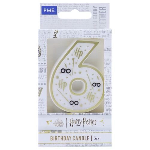 Birthday candle number 6 (Harry Potter white and gold) 7 cm