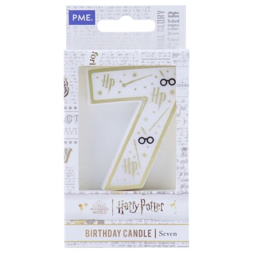 Birthday candle number 7 (Harry Potter white and gold) 7 cm