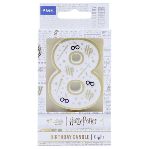 Birthday candle number 8 (Harry Potter white and gold) 7 cm
