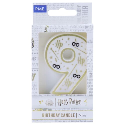 Birthday candle number 9 (Harry Potter white and gold) 7 cm